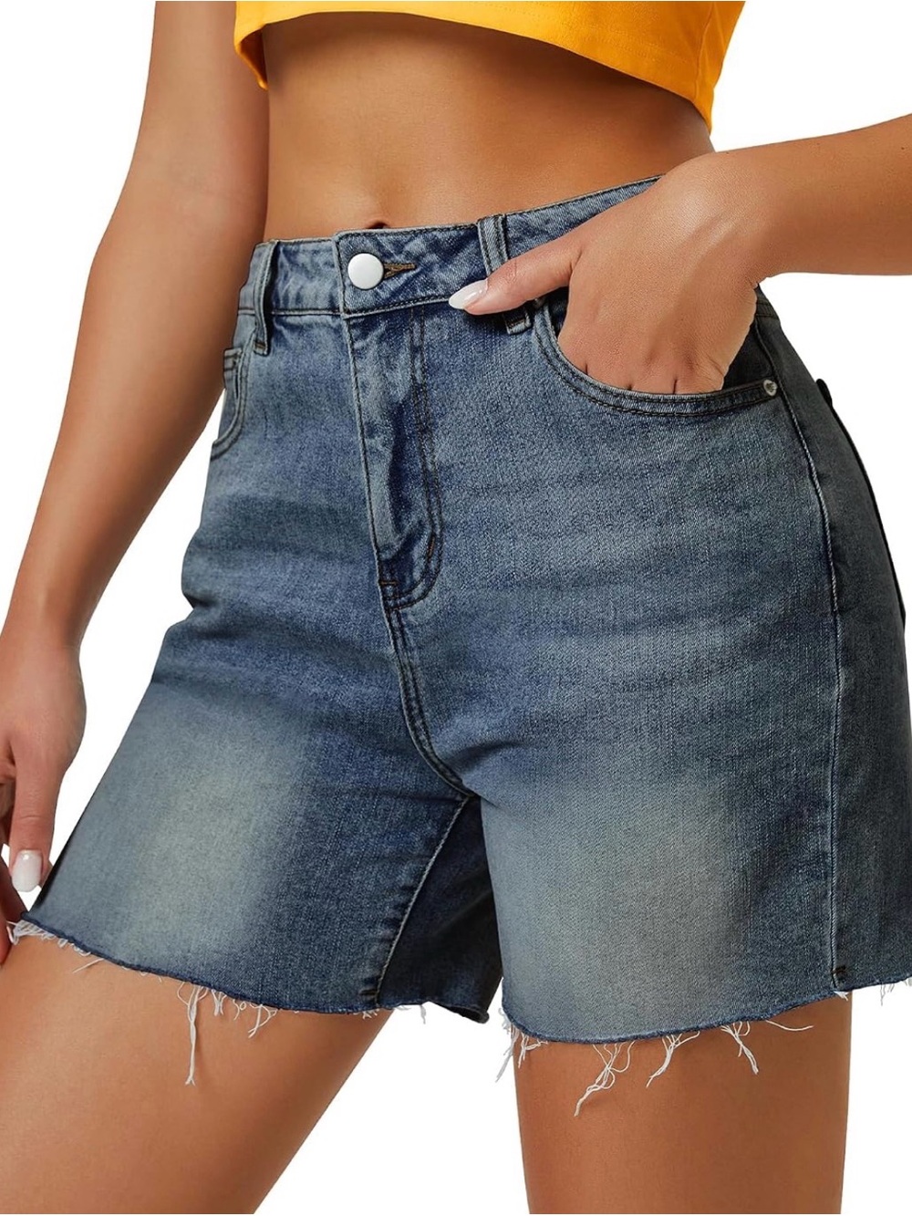High-Rise Washed Blue Denim Jean Shorts